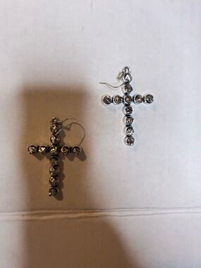 Source Unknown Silver Cross Drop Earrings - Silver